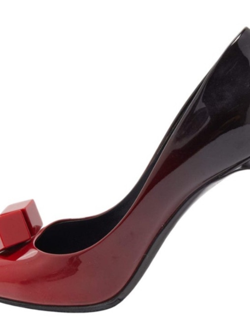 Louis Vuitton Red and Black Patent High Heel Pump with Geometric Bow - Picture 2 of 3